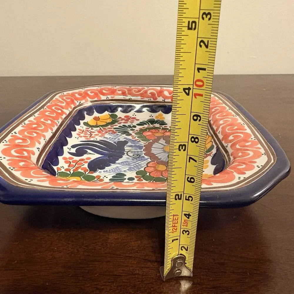 Talavera Mexican Pottery Serving Hanging Dish Blue Coral Yellow Green 10”